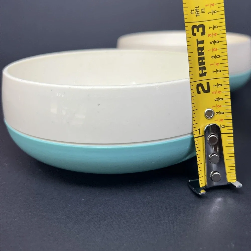 VTG Vacron Style Melamine Bowls Set 4 Teal Aqua Turquoise Speckled MCM USA